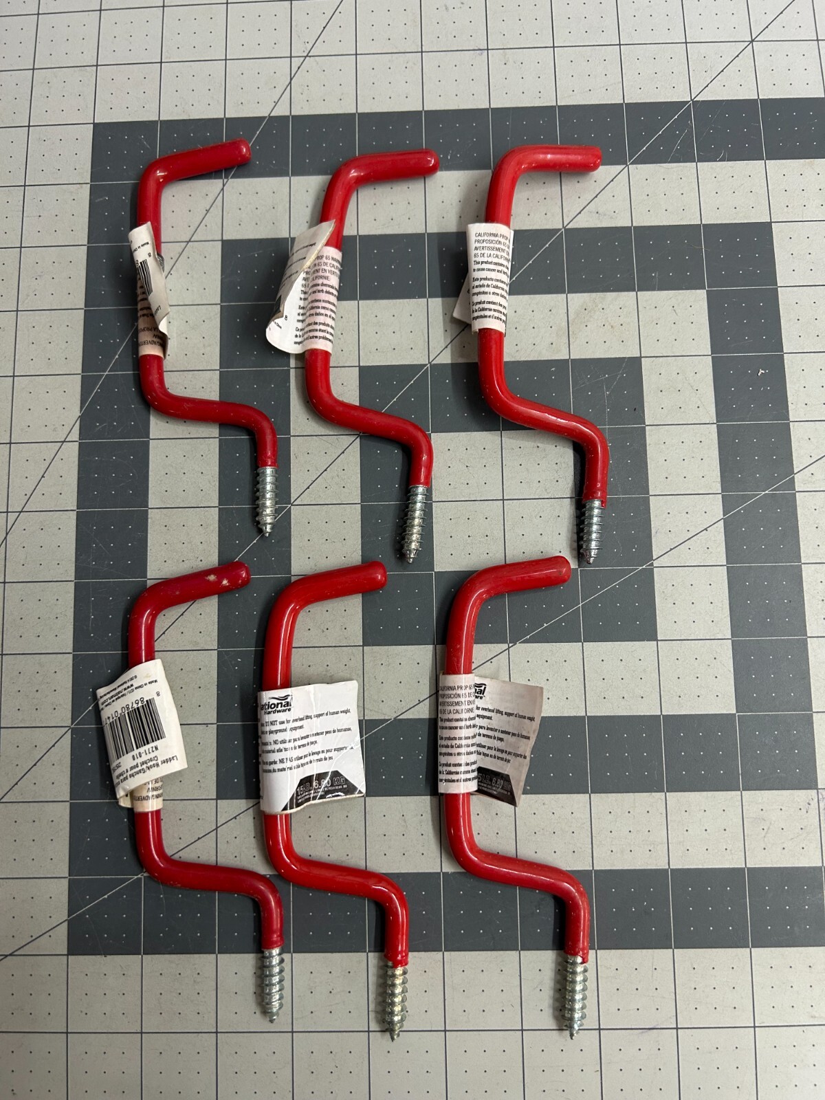 NOS 6-pack lot National Hardware N271-010 Red Vinyl Coated Ladder Tool Hook 4″