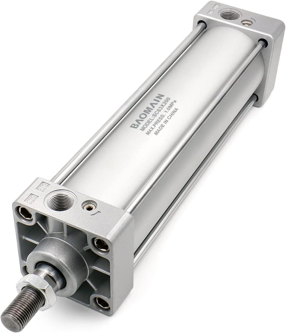 Baomain Pneumatic Air Cylinder SC 63 x 200,PT 3/8, Bore 2 1/2 Silver