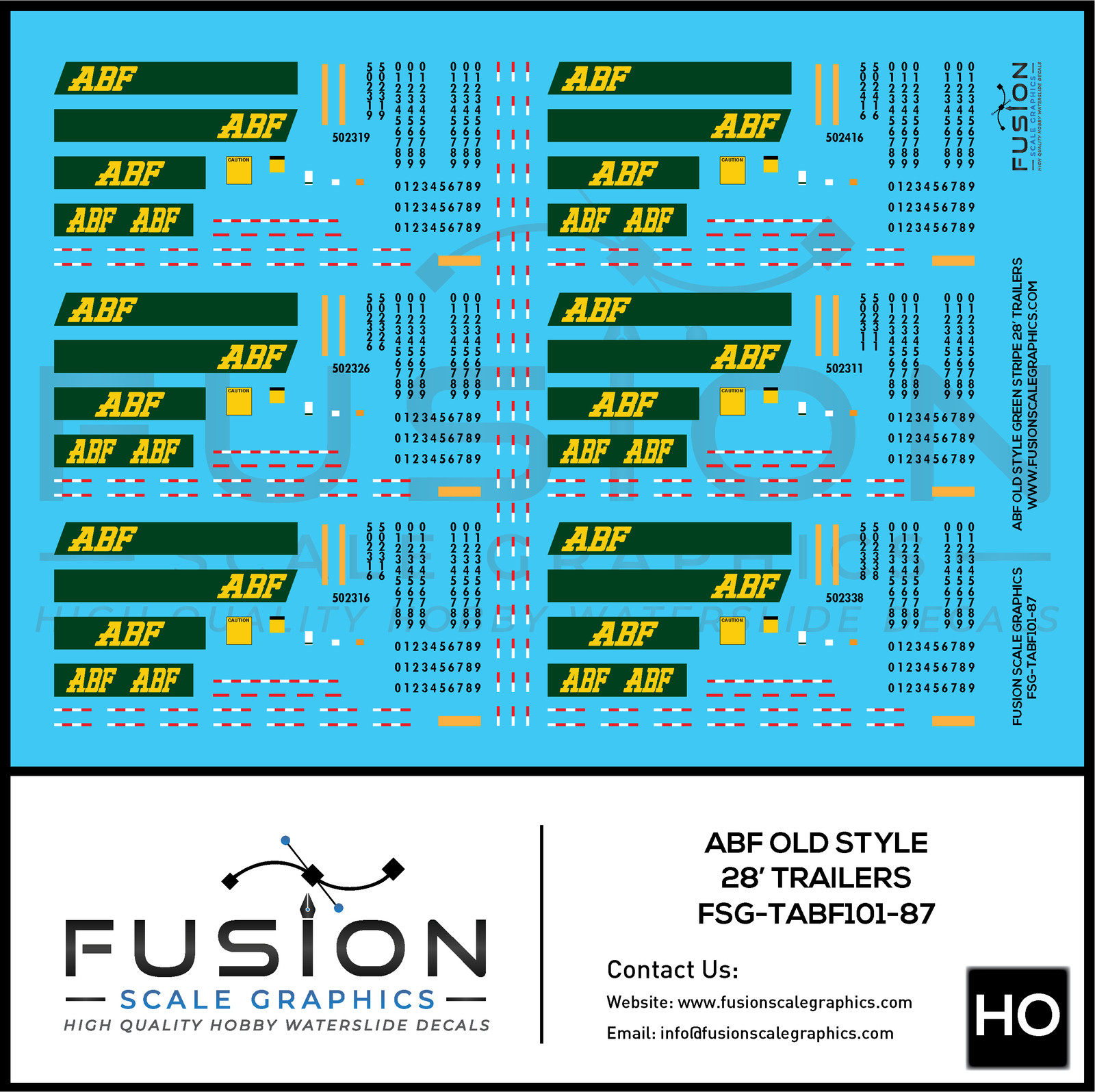 HO Scale ABF Freight Old Style Green Stripe 28′ Truck Trailers Decal Set