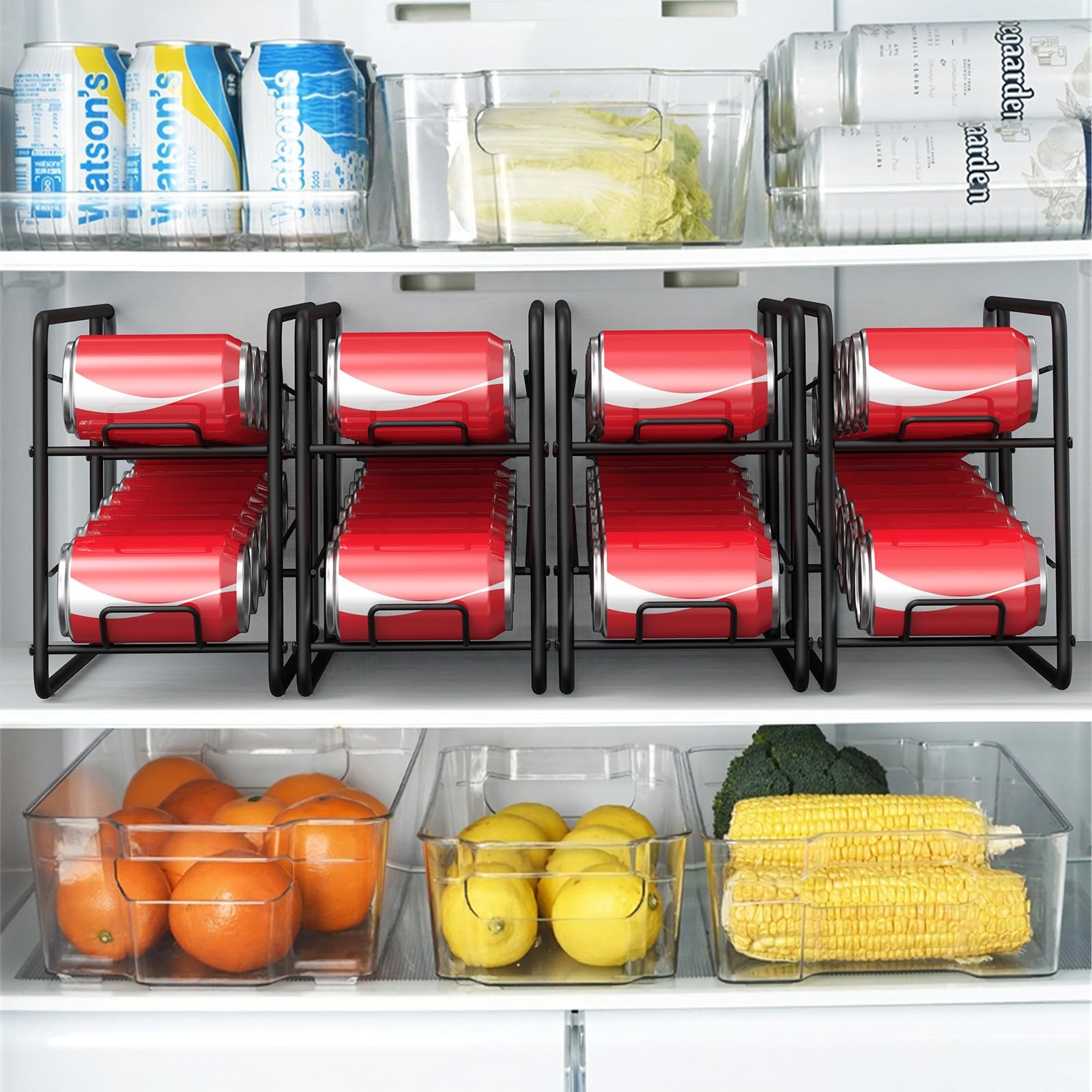 MOOACE 4 Pack Can Dispenser Rack, Stackable Storage 4 Pack, Black
