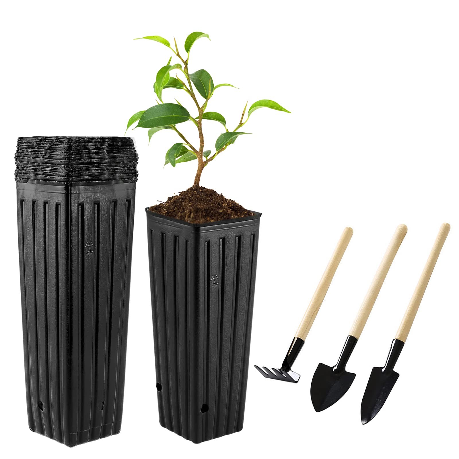 Hzloyat 20 Pcs Plastic Deep Nursery Pots,9.8″ Tall Tree One Size, Square