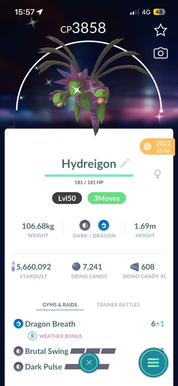 Pokémon Trade Go Level 50- Shiny Hydreigon With 3 Moves