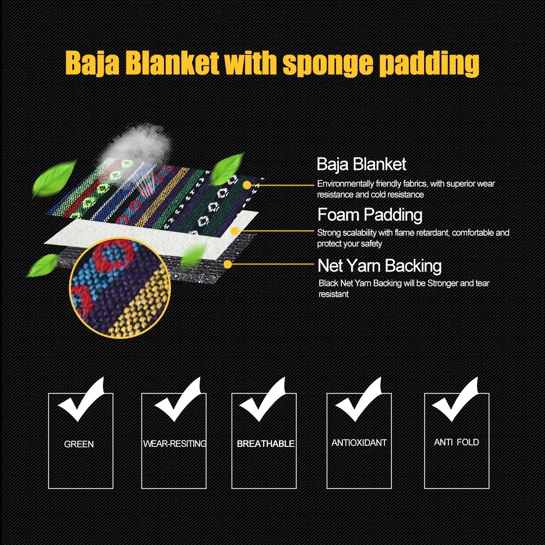 uxcell Automotive Universal Baja Blanket Bucket Seat Cover for Car SUV
