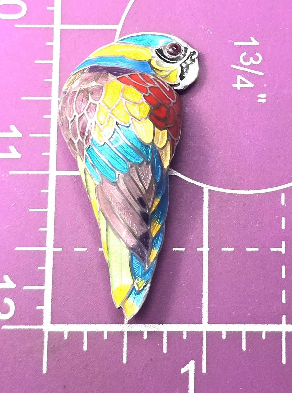 McCaw Parrot Maya Taxco Mexico TM-171 vintage Enamel Sterling Silver Brooch CHIP