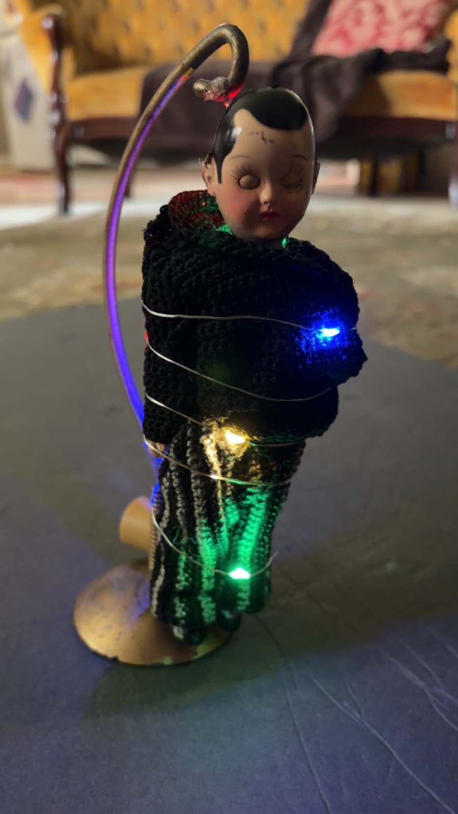 Antique 1950s Sleepy Eye Doll Lamp on Brass Stand Oddity