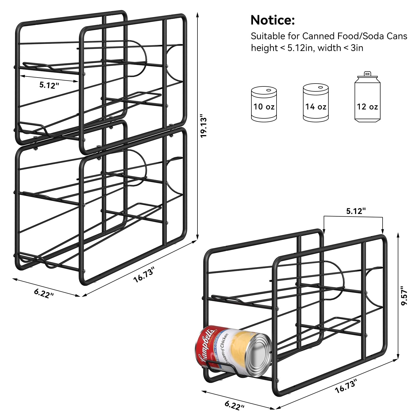 MOOACE 4 Pack Can Dispenser Rack, Stackable Storage 4 Pack, Black