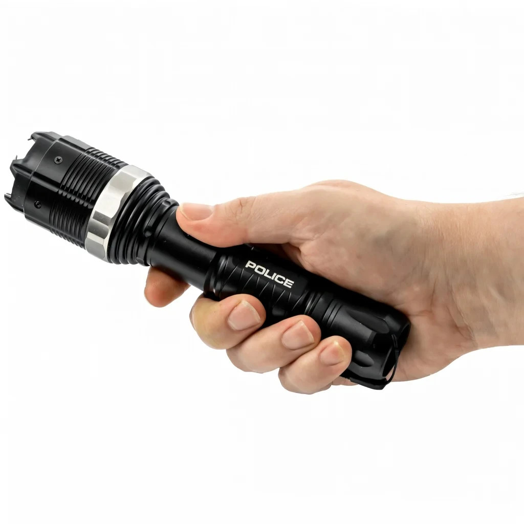 POLICE Stun Gun 8810 Rechargeable LED Flashlight Aluminum Black