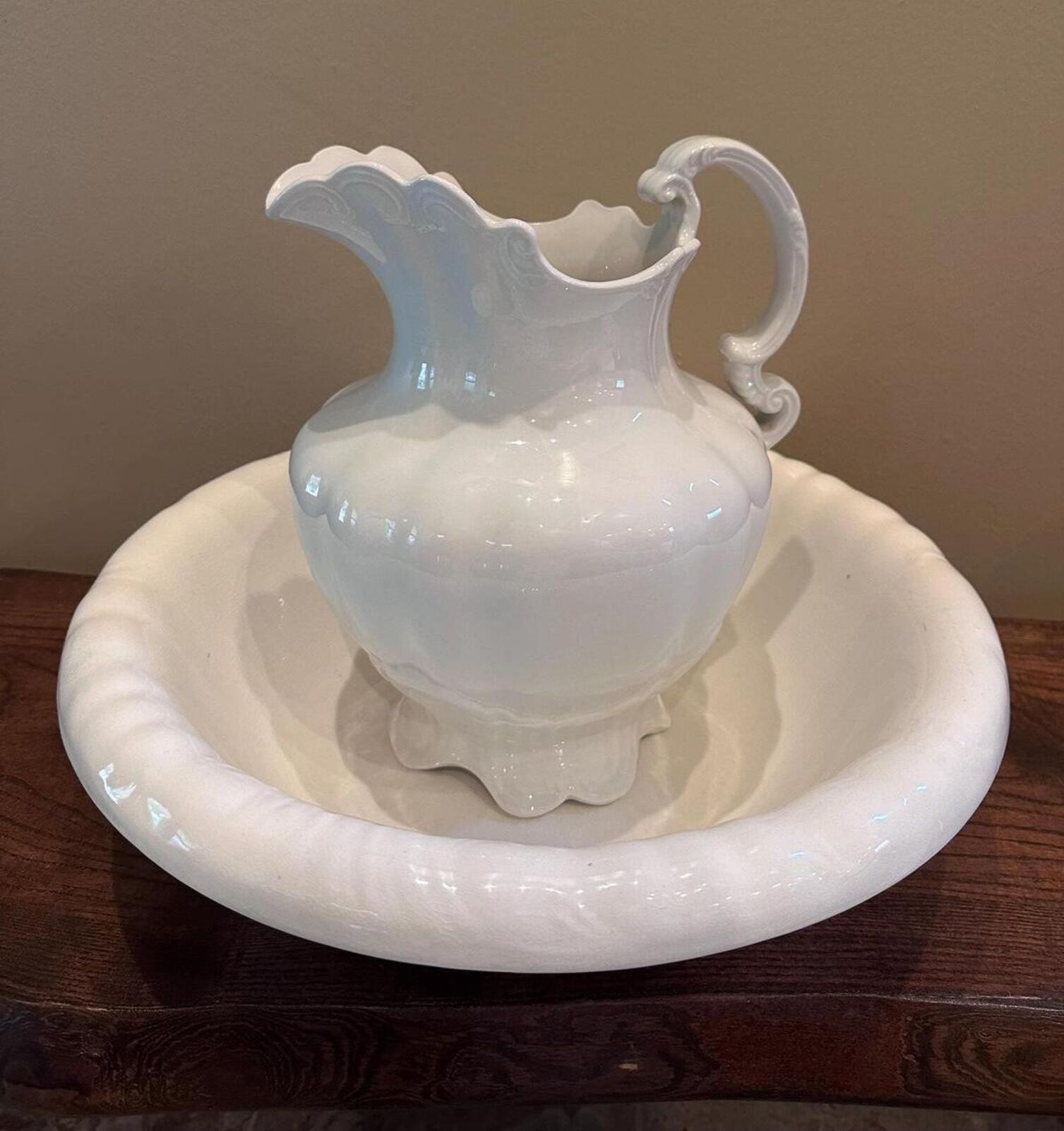 Antique Homer Laughlin Ironstone China White Wash Bowl and Pitcher