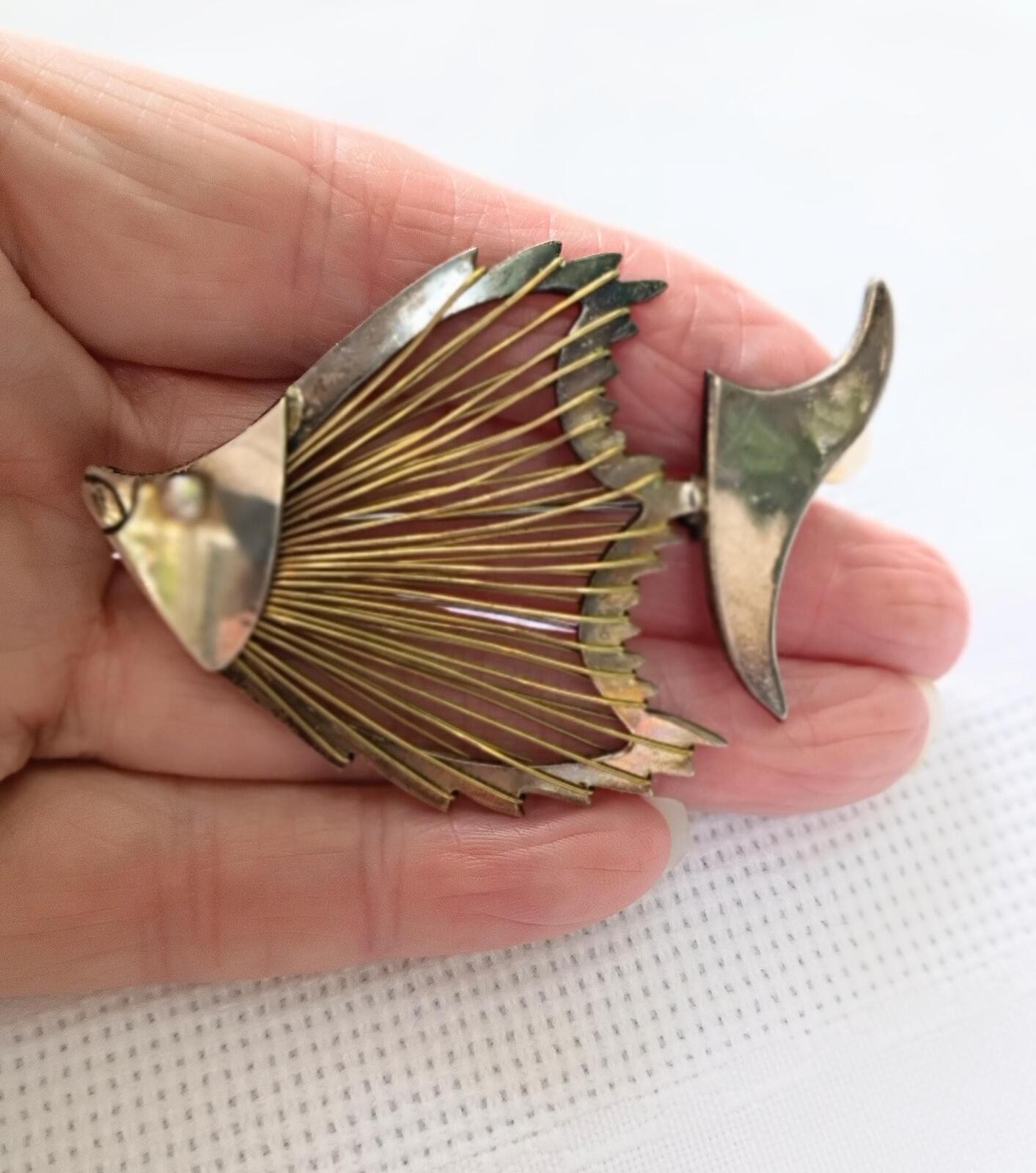 Vtg Mexico Taxco Sterling Silver Fish Brooch Pendant, SW Angel fish wired brooch