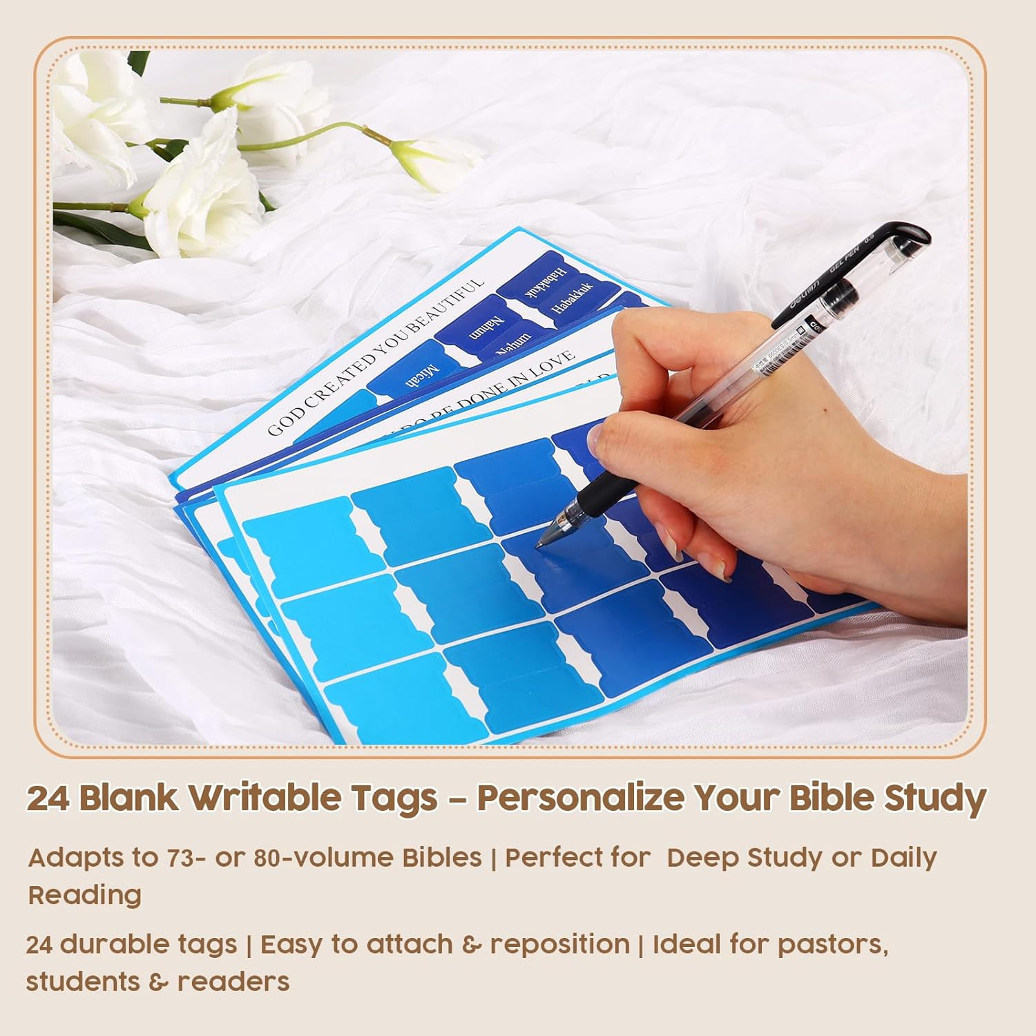 Blue Bible Tabs for Men Paper Index Tabs for Scripture Study & Chapter