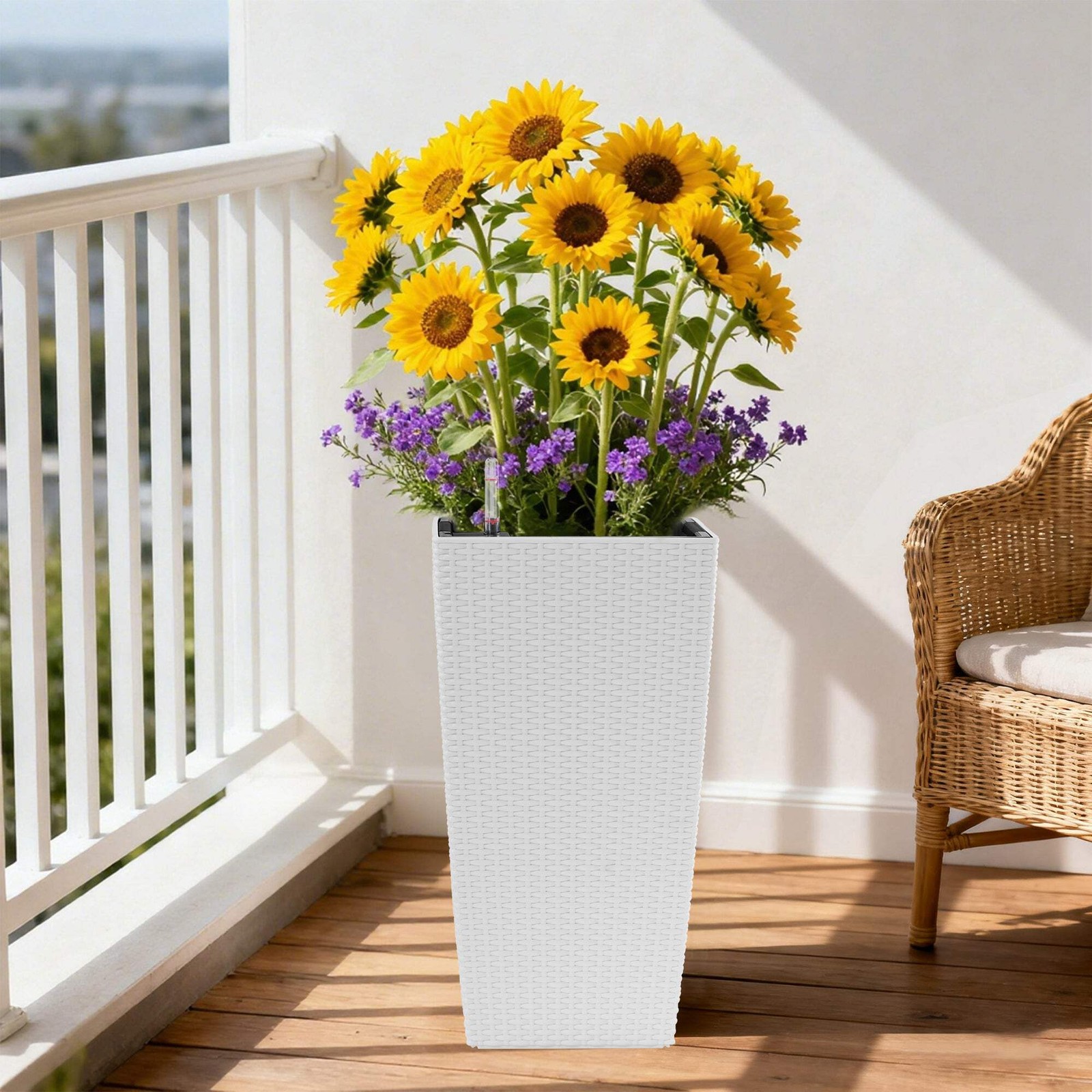 Square Faux Rattan Planter 22″ High with Auto Watering System