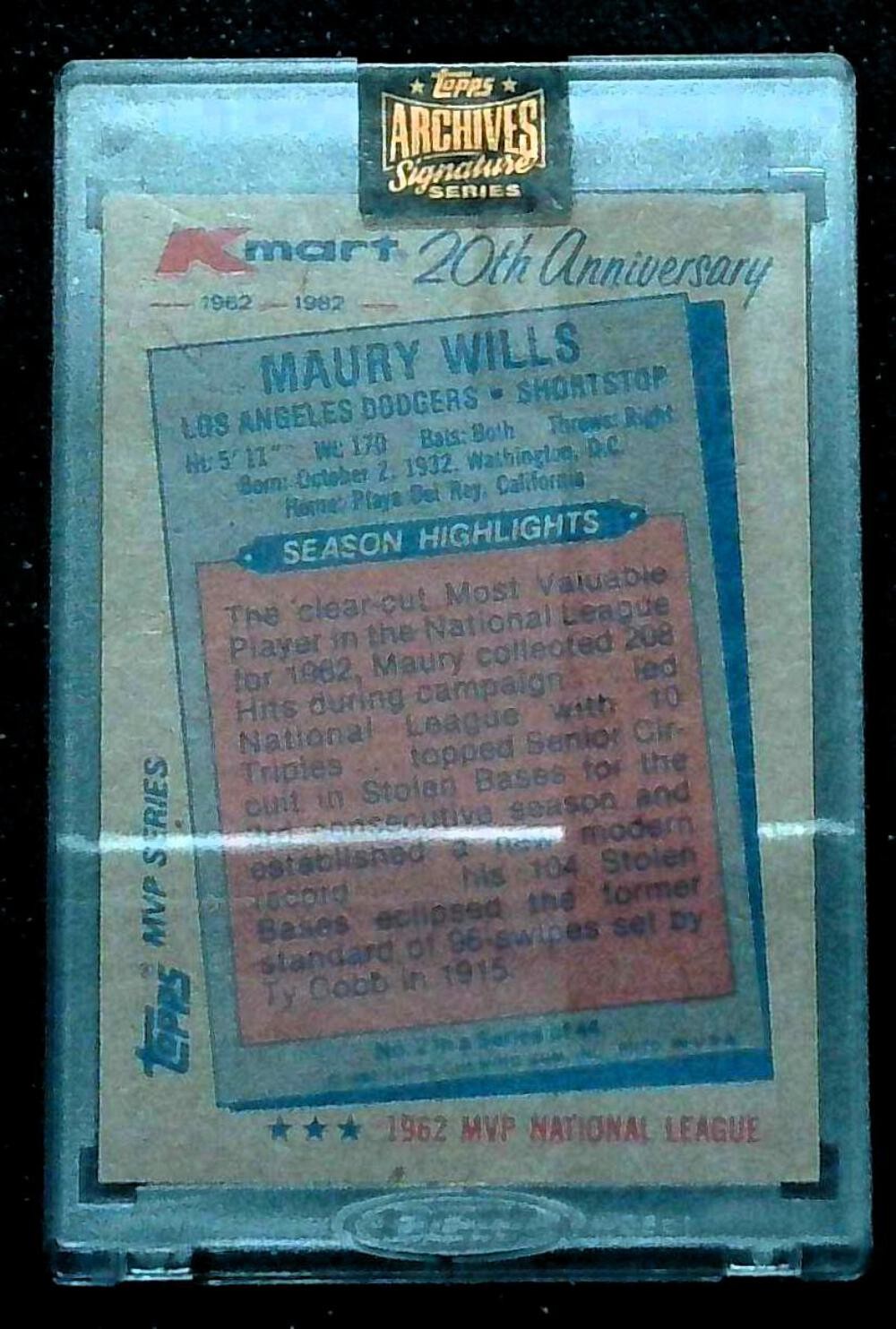 2021 MAURY WILLS TOPPS ARCHIVES AUTO/AUTOGRAPH /99 LOS ANGELES DODGERS