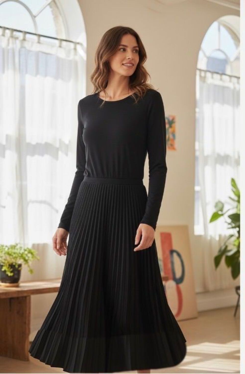 Jill Sander Navy Long Pleated dress