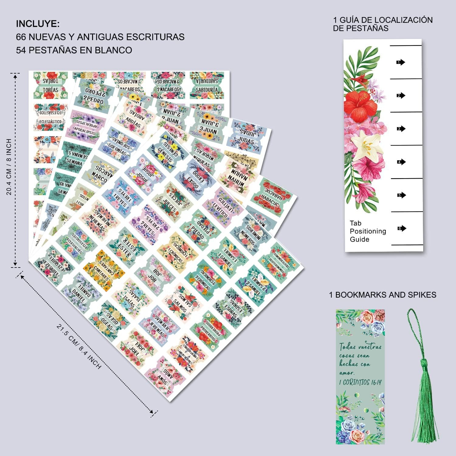 Spanish Bible Index Tabs 122Pc Floral Matte Laminated Old & New Testament