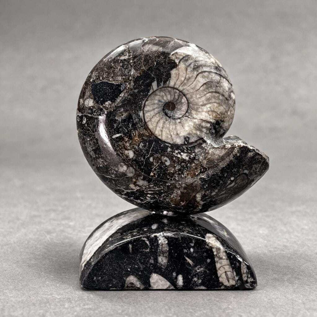 Ammonite with Orthoceras stand (1 Piece) 4 to 5 inches Crystal Gemstone Home Dec