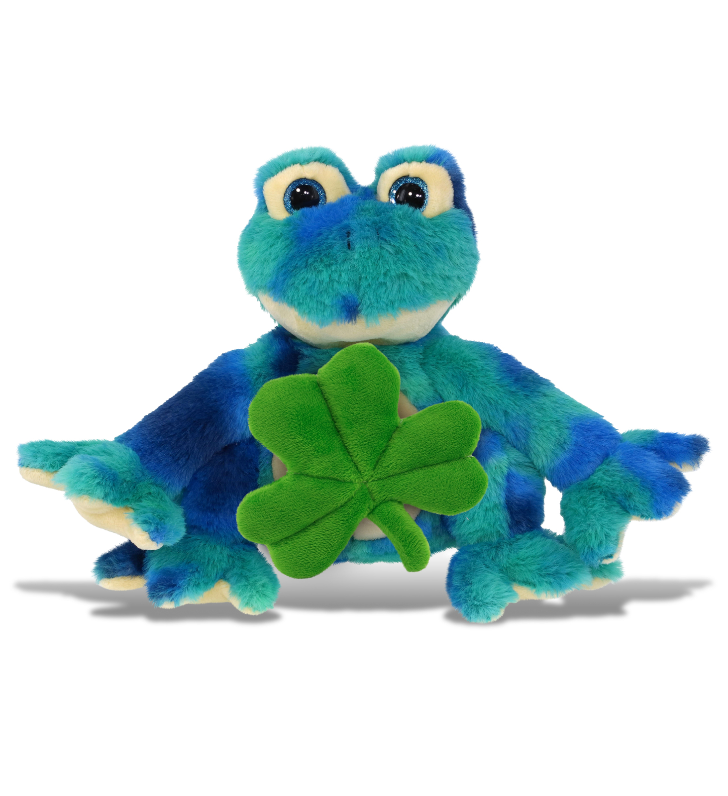 DolliBu Blue Tie-Dye Frog Stuffed Animal with Green Plush Shamrock – 12 Inches