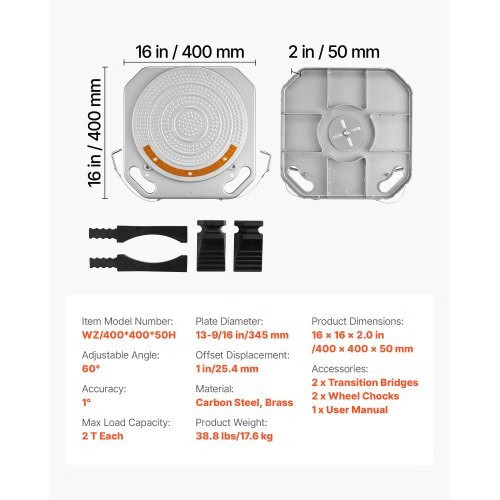 Wheel Alignment Turn Plates, 2 PCS, 2-Ton Capacity per Plate, Brass Dial Measure