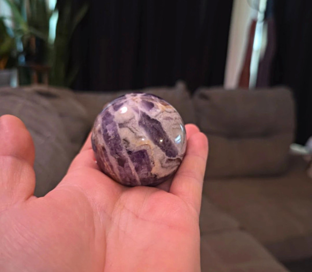Amethyst & Crazy Lace Agate Gemstone Sphere, 284g Polished Crystal Ball