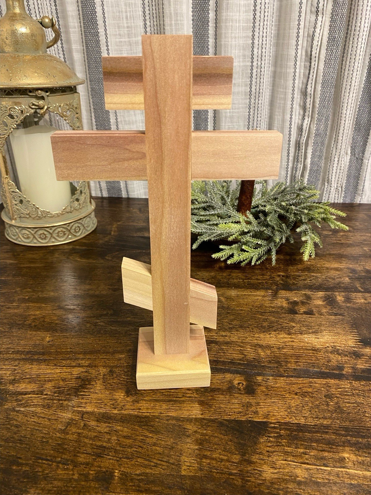 Handmade Orthodox cross, solid poplar wood, standing cross