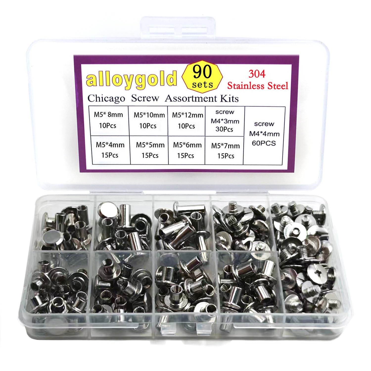 Alloygold 90 Sets 304 Stainless M5*4.5.6.7.8.10.12mm, 304 Steel