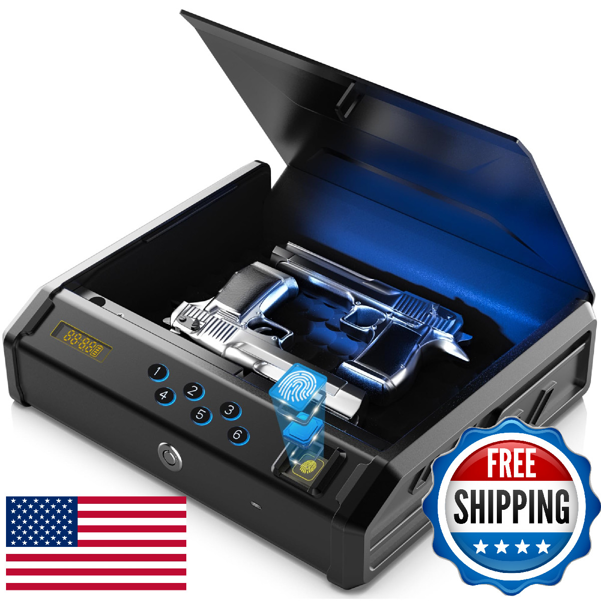 Gun Safe, Biometric Gun Safes for Handgun with 3 Ways Unlock Fingerprint Digital
