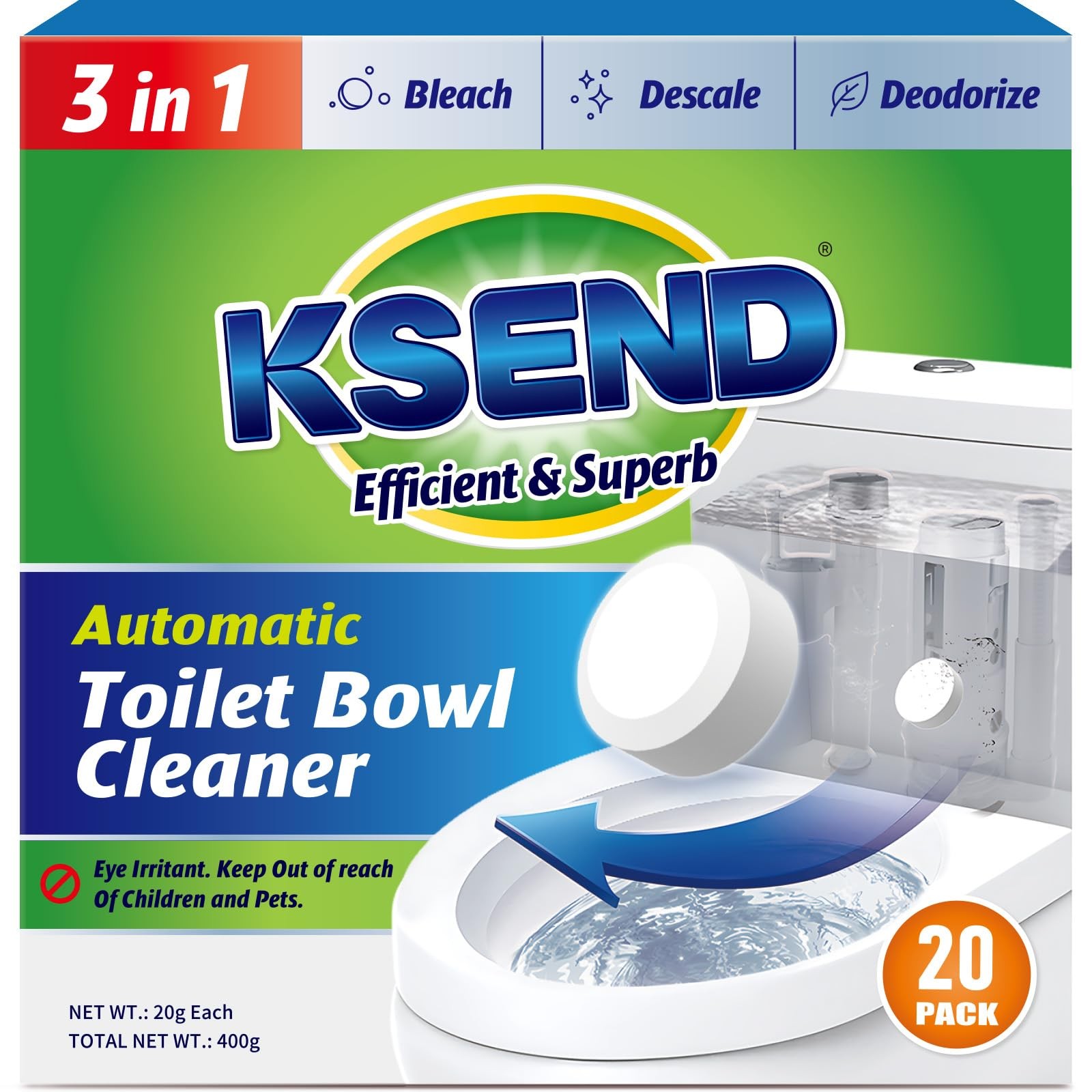 Ksend Toilet Bowl Cleaner Tablets – 20 PCS 1 Count (Pack of 20), White