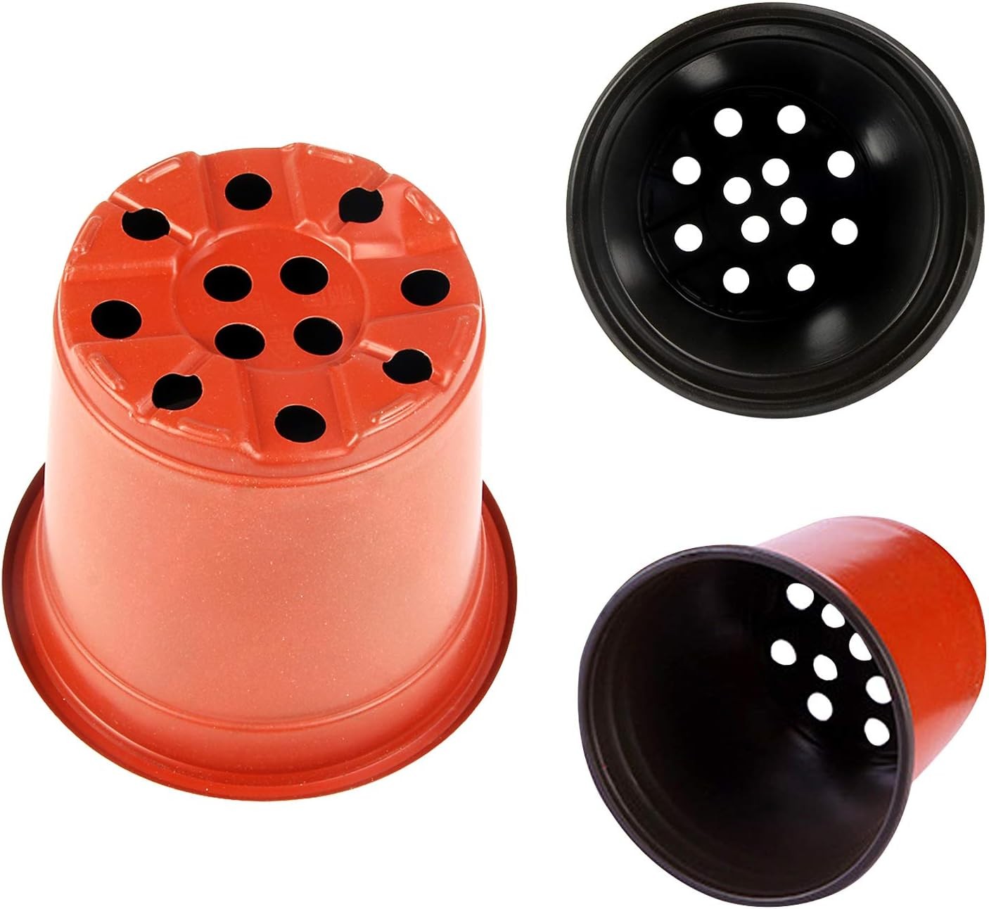 Augshy 130 Packs 6 Inches Plastic Plant Nursery Pots, Seed 6 Inches, Red