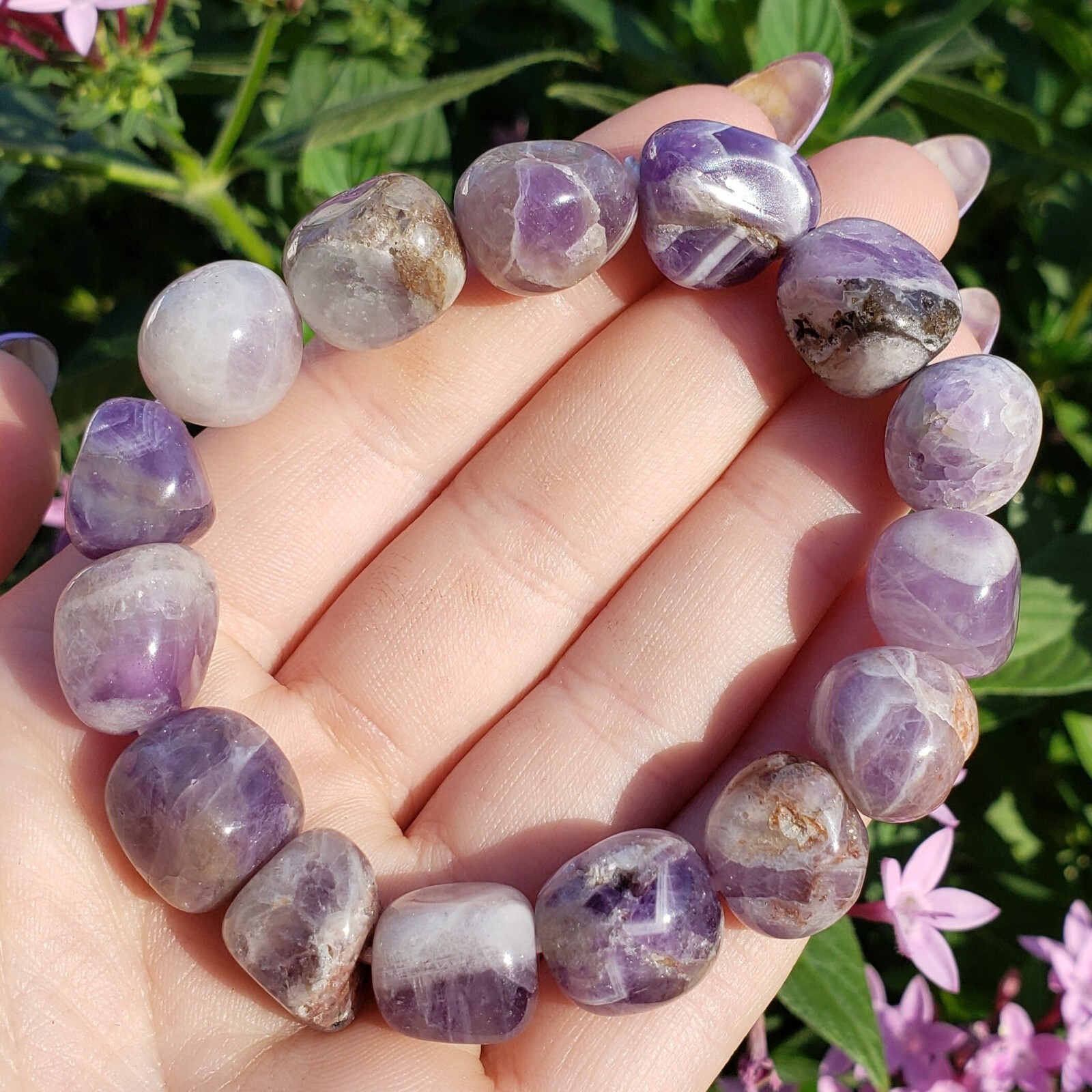 Amethyst natural Tumbled crystal healing gemstone stretch bracelet
