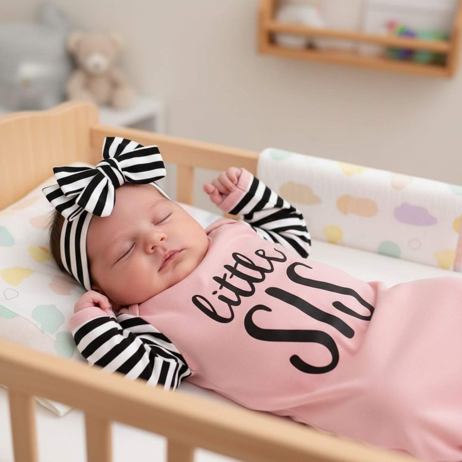 AMAWMW Newborn Baby Girl Little Sister 0-6 Months, A Pink Striped Sleeve