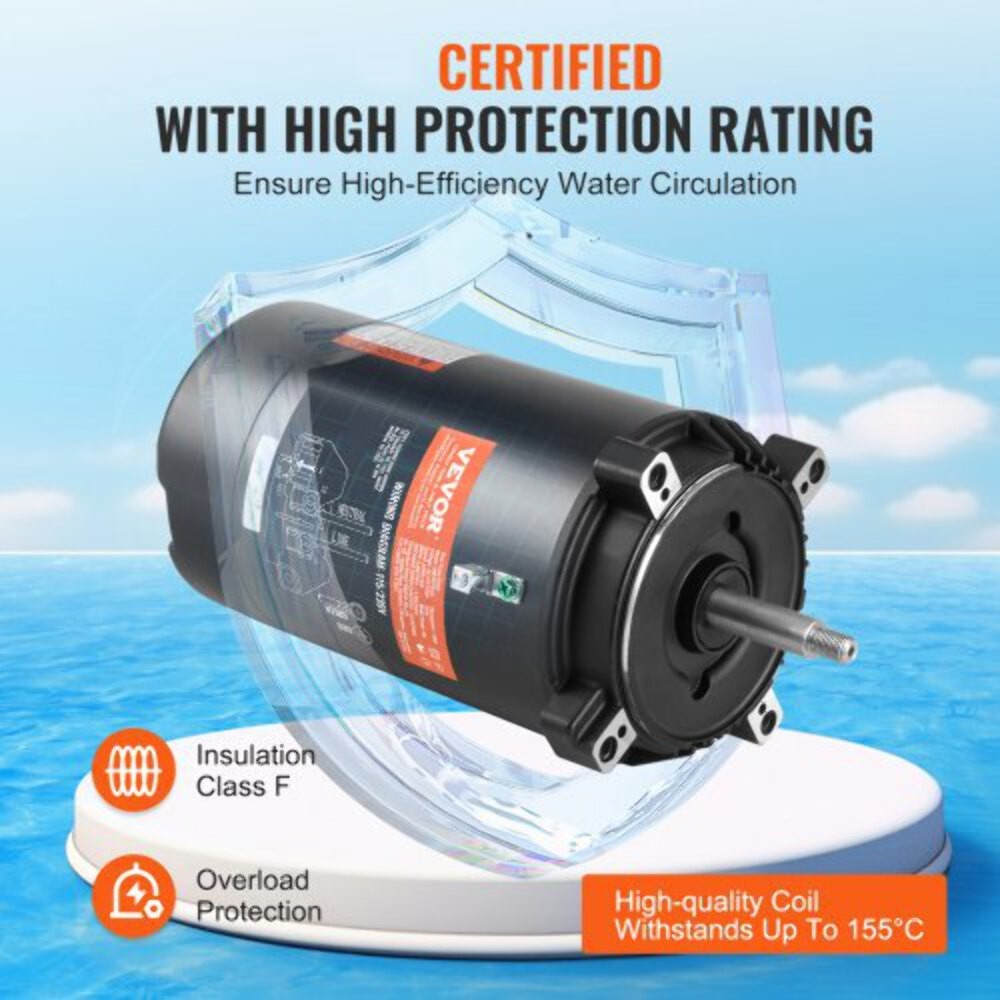 1 HP Pool Pump Motor 56J Frame 115V98 Amps230V49 Amps 3450 RPM