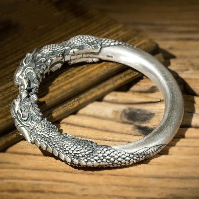 Tibetan Style Pixiu Cuff Bracelet for Men Open Heavyweight Vintage Wealth Bangle