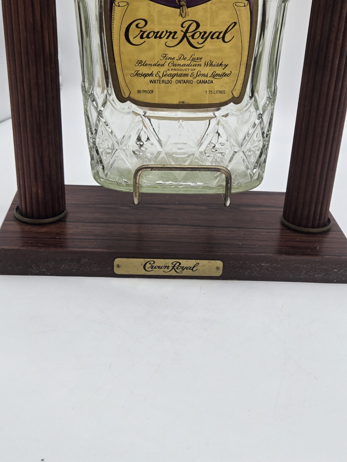 Seagrams Crown Royal 1.75L Decanter (empty) on Mahogany Tilt Pour Stand