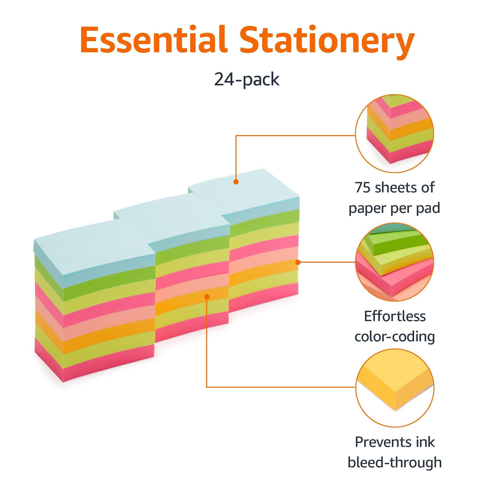 Amazon Basics Mini Rectangular Sticky Notes, 1.5×2 1.5″ x 2″, Assorted