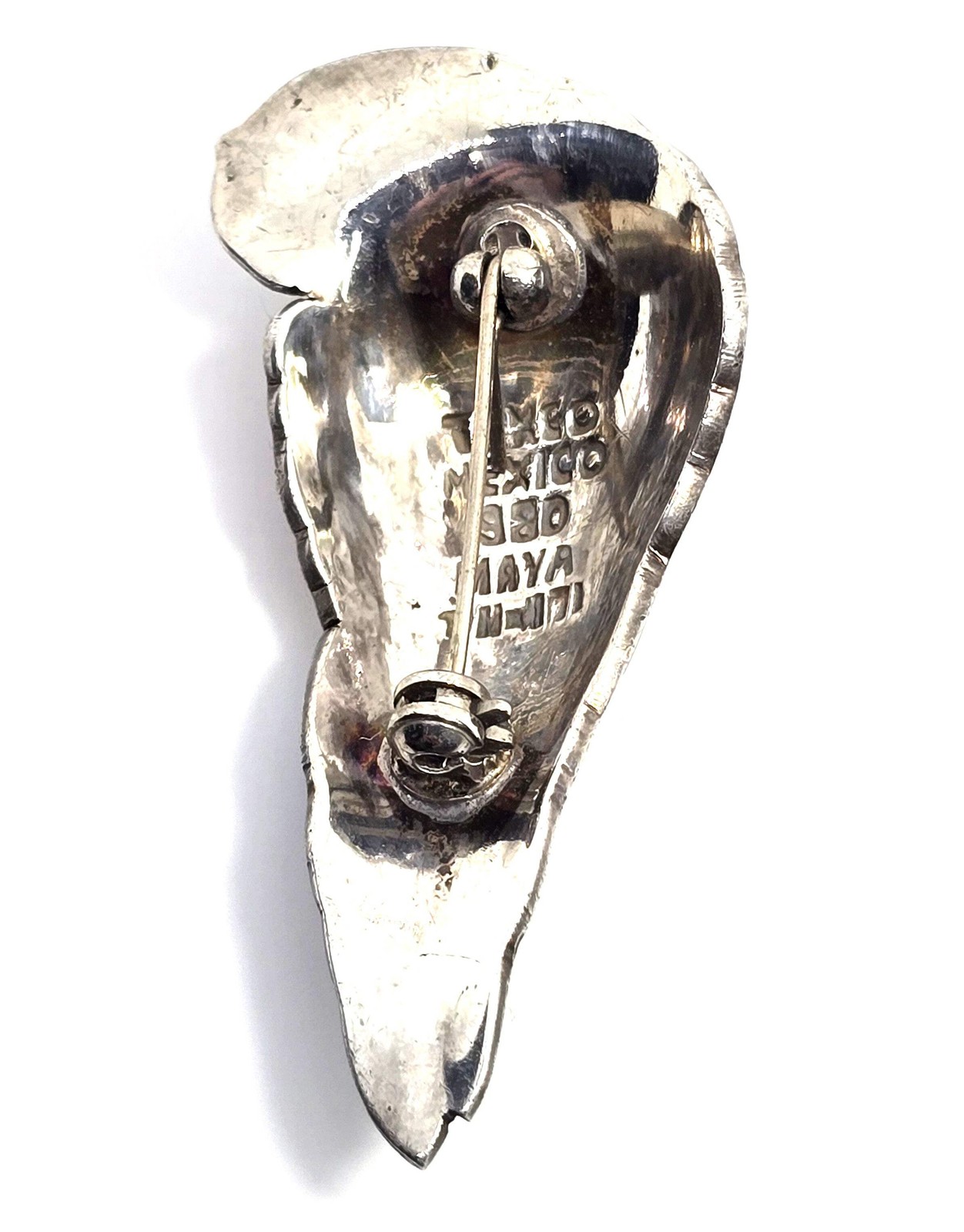 McCaw Parrot Maya Taxco Mexico TM-171 vintage Enamel Sterling Silver Brooch CHIP