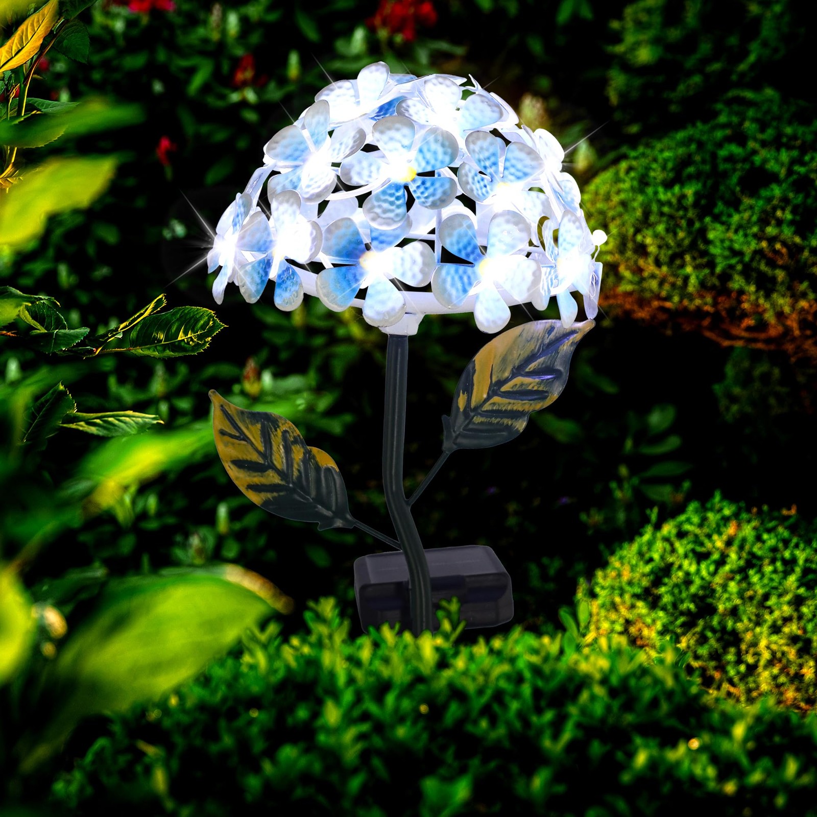 Solar Hydrangea w/26 LED Lights, Metal Ground Stake, 3 Colors, Outdoor Flower…