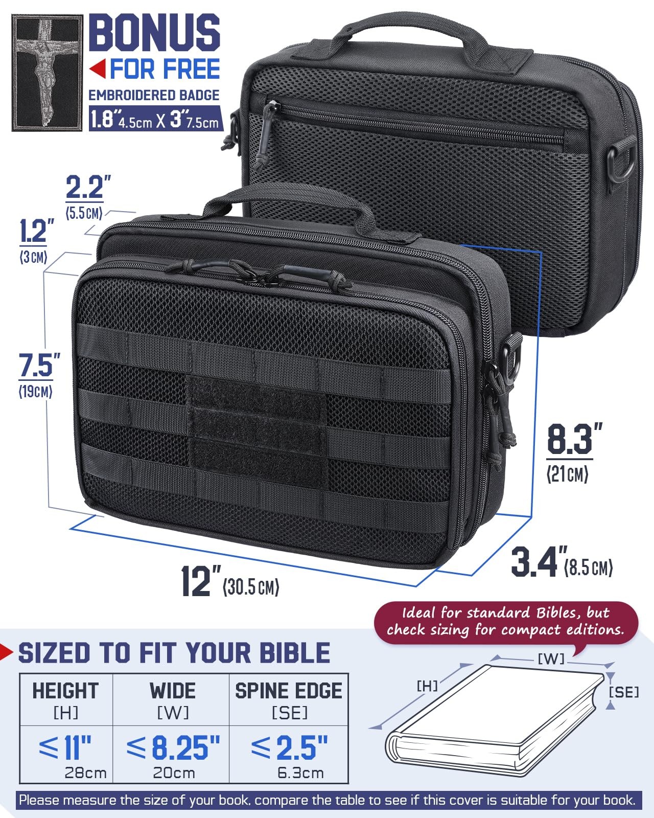 RXW Large Bible Cover Bag for Men Women, Tactical Carrying Large, Black