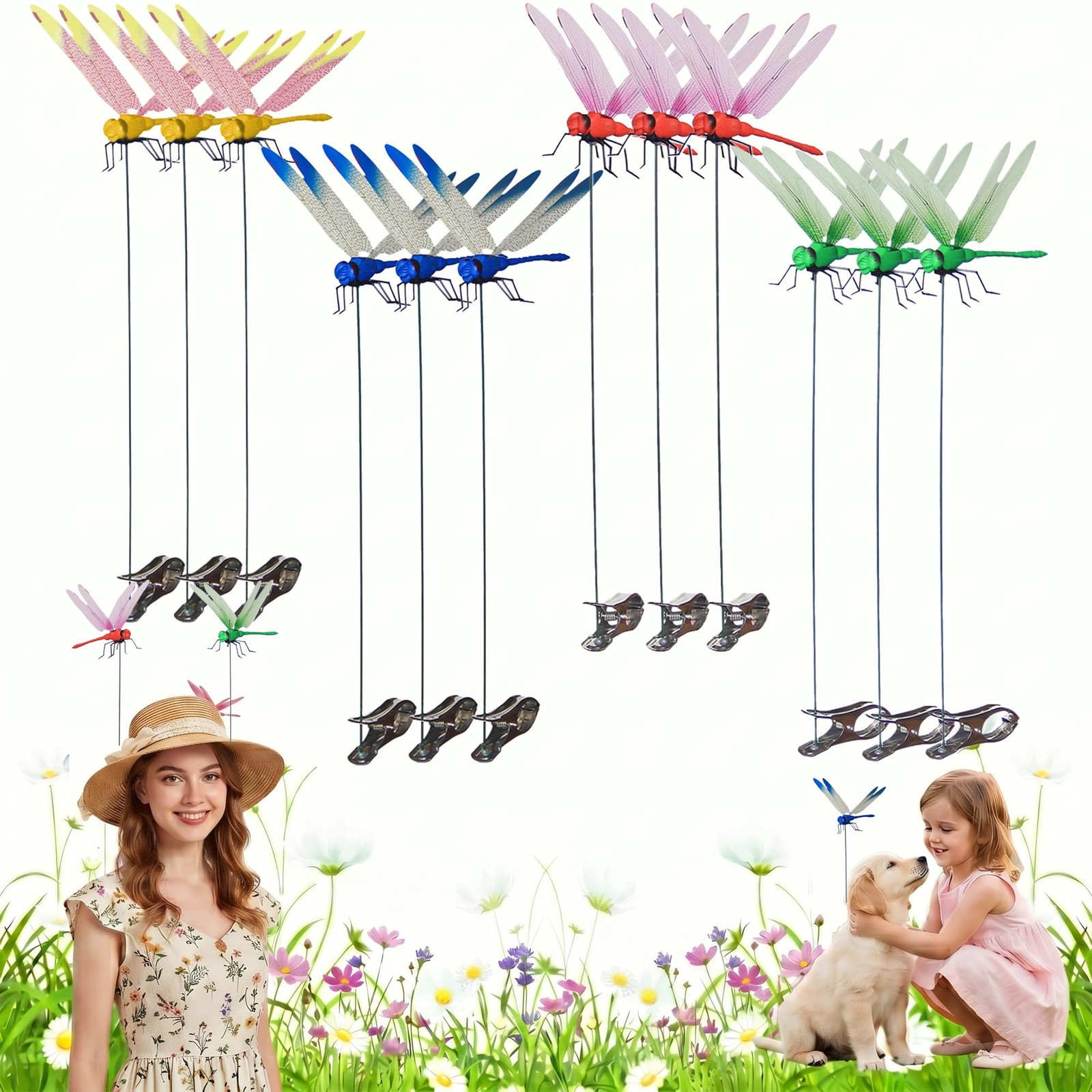 12pcs Dragonfly Hat Clip Realistic Fake Dragonflies Clip-On Garden Outdoor De