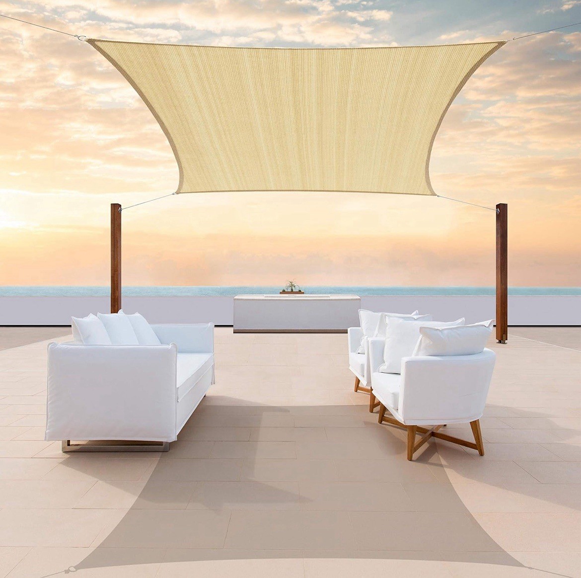 13,5′ x 10′ Beige Sun Shade Sail Rectangle CTSLR8 Canopy Fabric Mesh UV Block