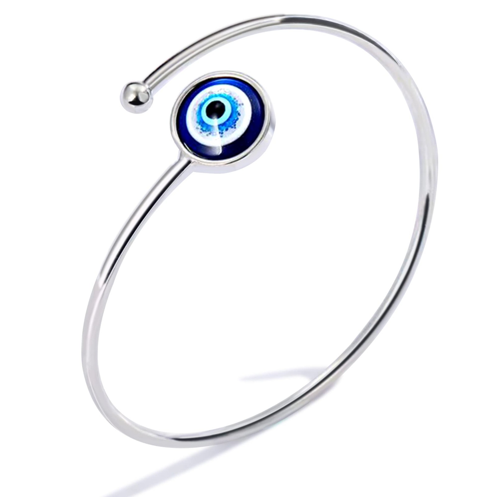 SmileBelle Silver Evil Eye Bangle 5.5-8.5 inches, Cuff -Silver