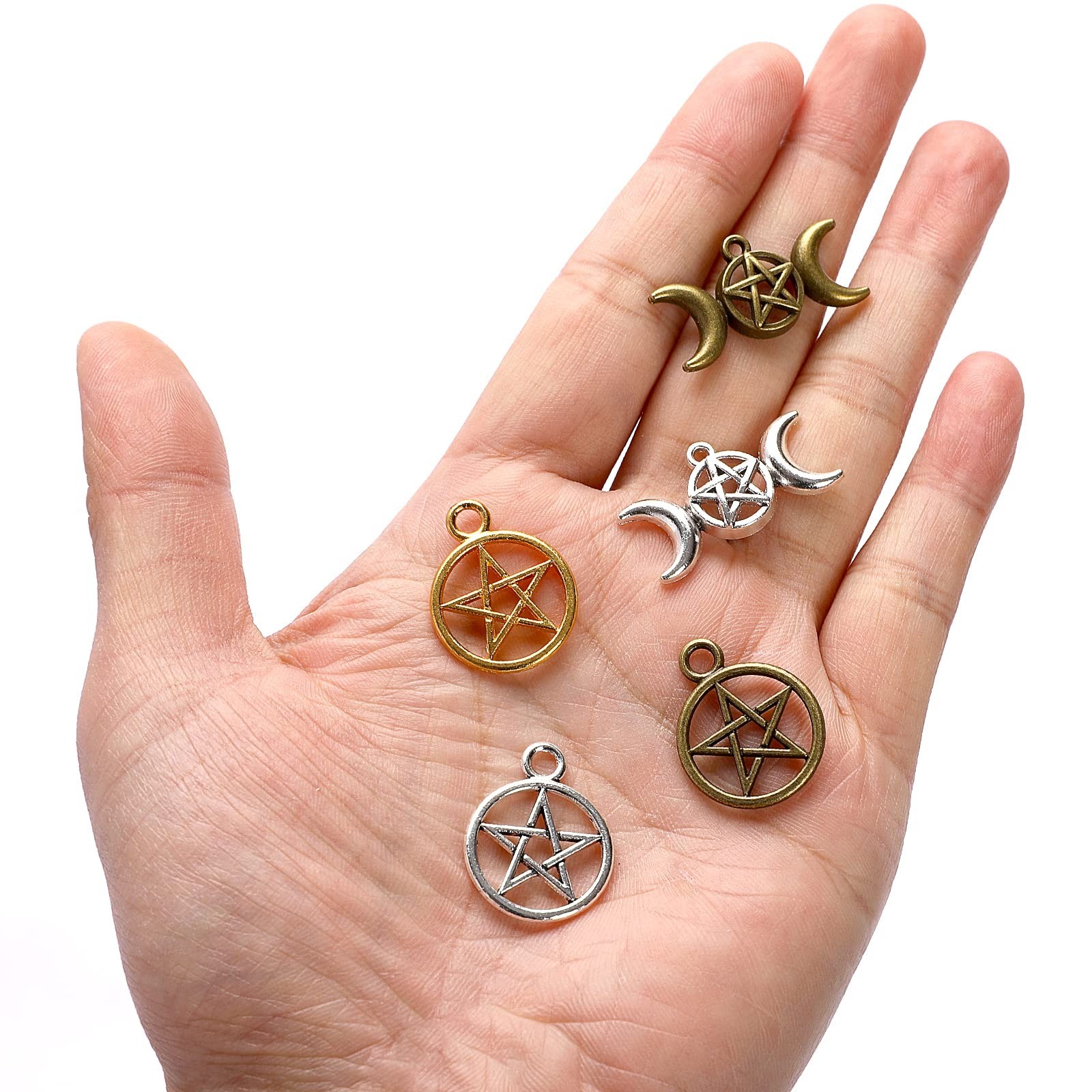 Sliverdew Alloy Pentagram Moon Charms 50PCS – Pentacle Star Pendant Lucky Wit…