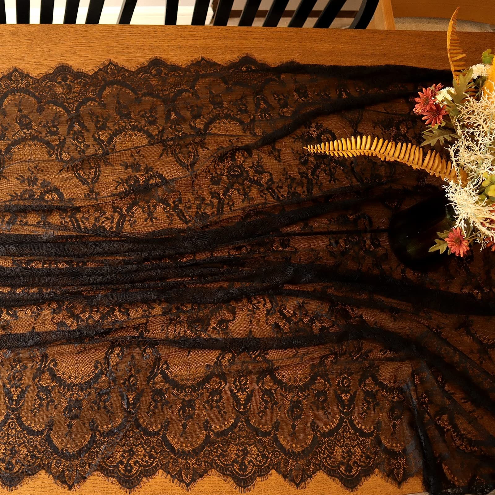 IDONGCAI Elegant Black French Chantilly Lace Fabric by the 60 Inches, black