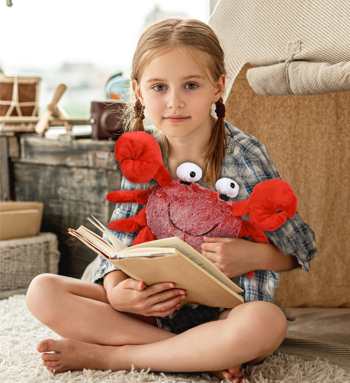 Puzzled Plush Crab Stuffed Animal – Soft Fur Red Crab Stuffed Toy – 12 Inch