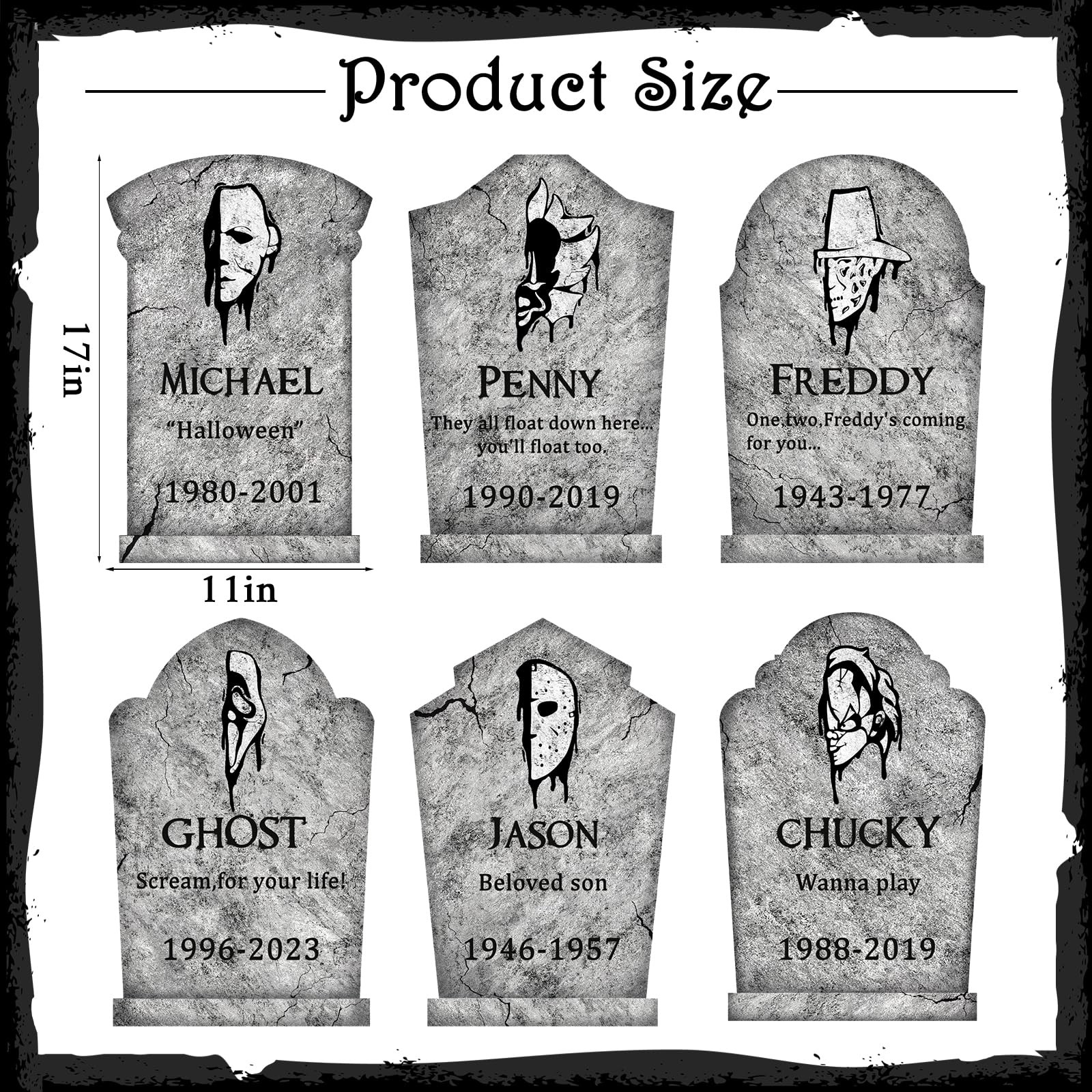 Halloween Decorations Outdoor Graveyard Tombstones: 6ct Large, Stone grey