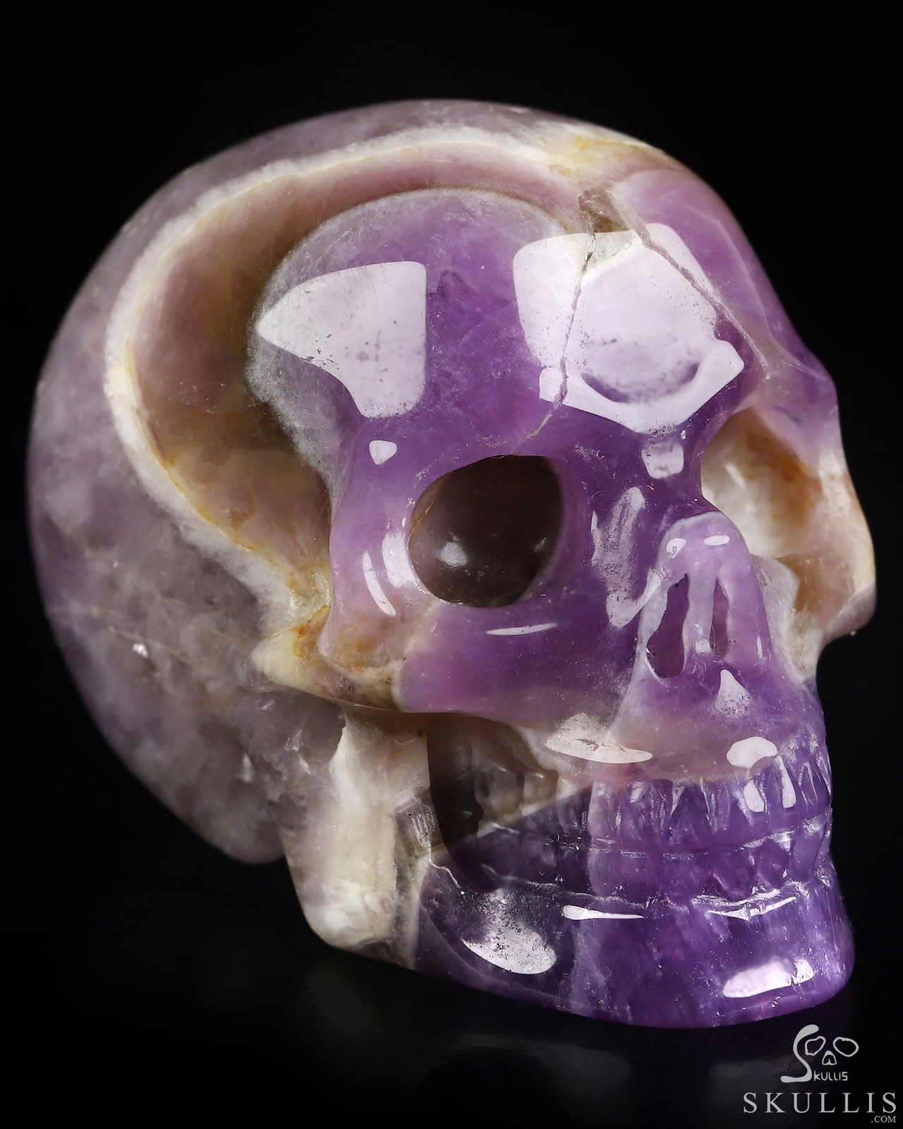 2.0″ Dream Chevron Amethyst Hand Carved Crystal Skull, Realistic, Healing