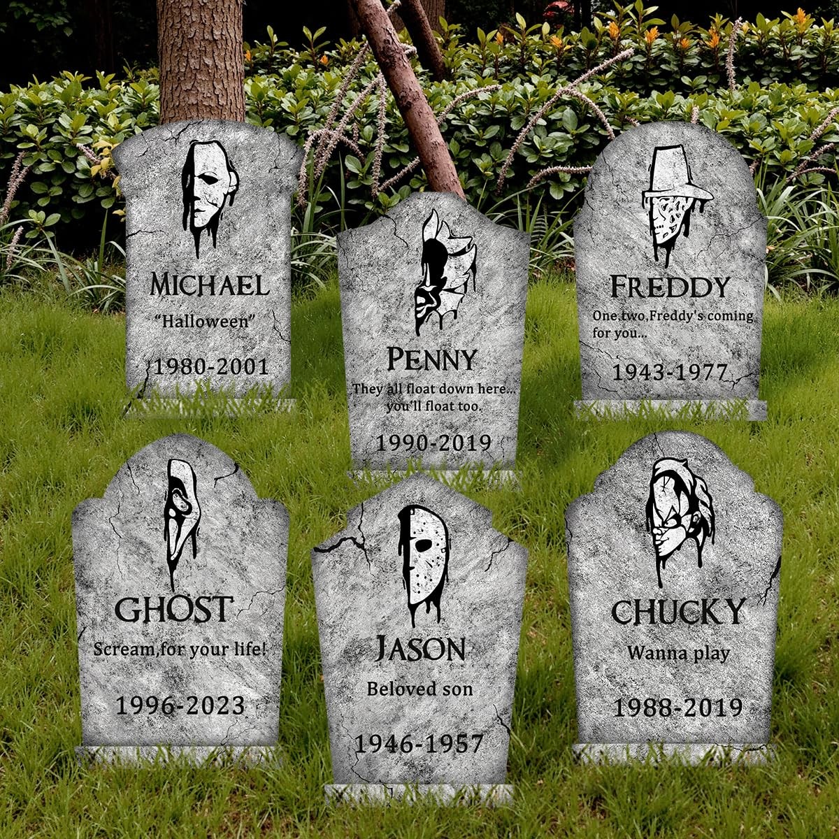 Halloween Decorations Outdoor Graveyard Tombstones: 6ct Large, Stone grey