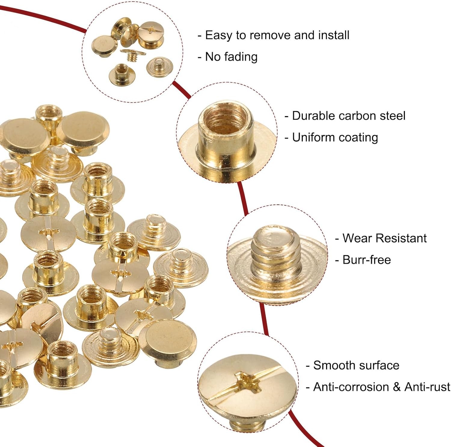 uxcell 50set M5 x 5mm Chicago Screw Metal Phillips Head x 5mm, Gold