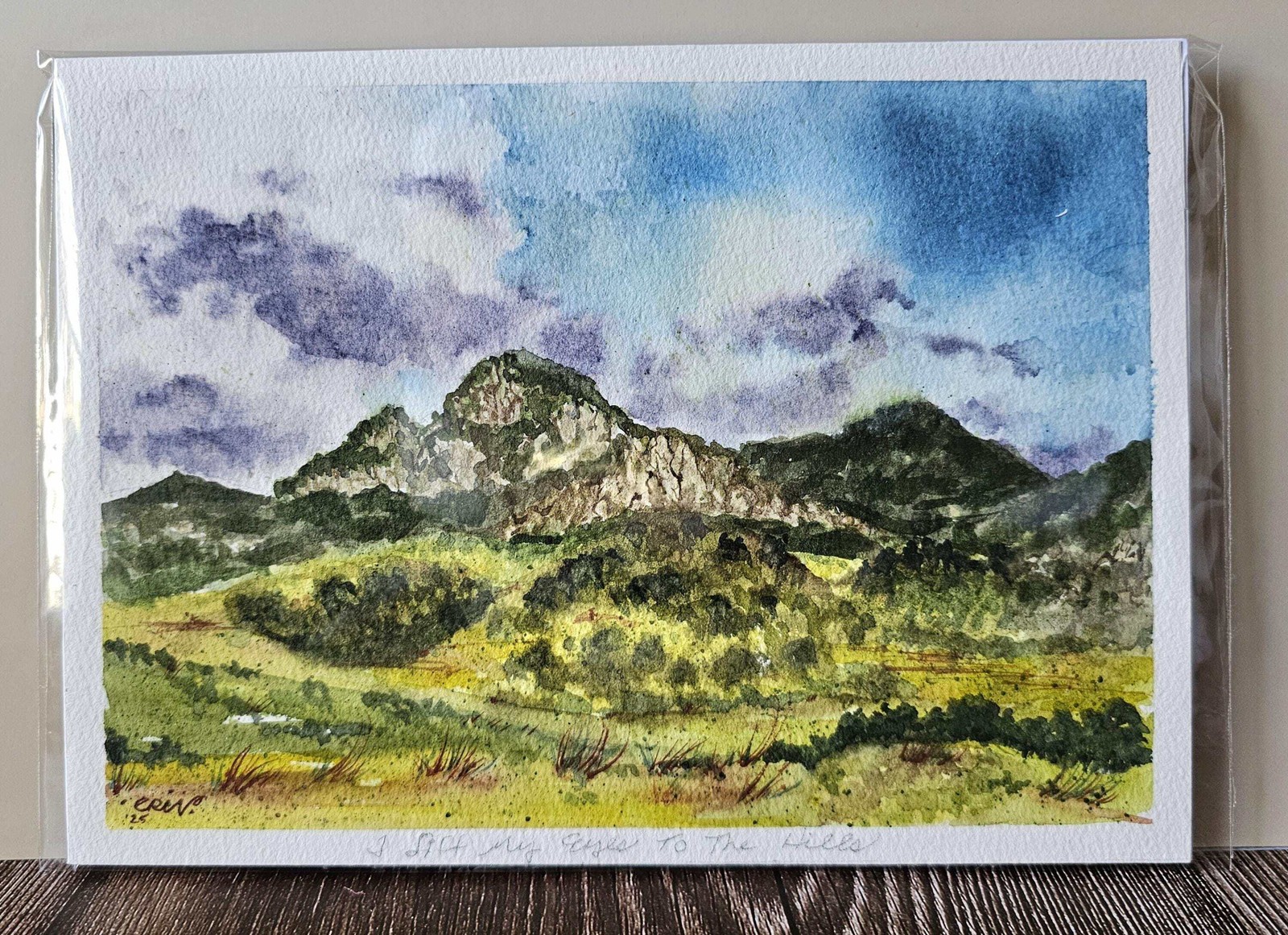 Original Watercolor Landscape Painting: Christian Art, Psalm 121