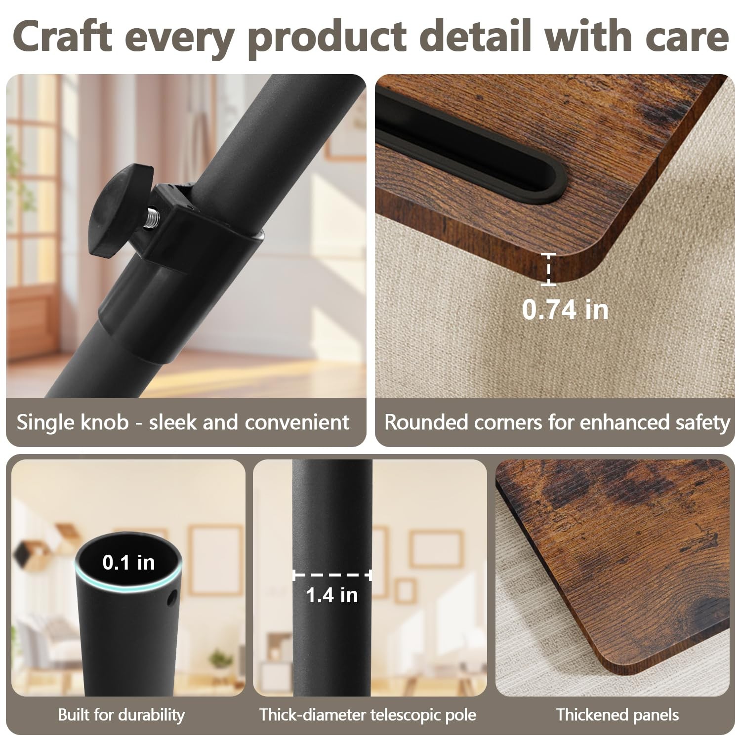 YUHFERA Sofa Armrest Tray Table for Couch – 360° Swivel Height Standard, Rich