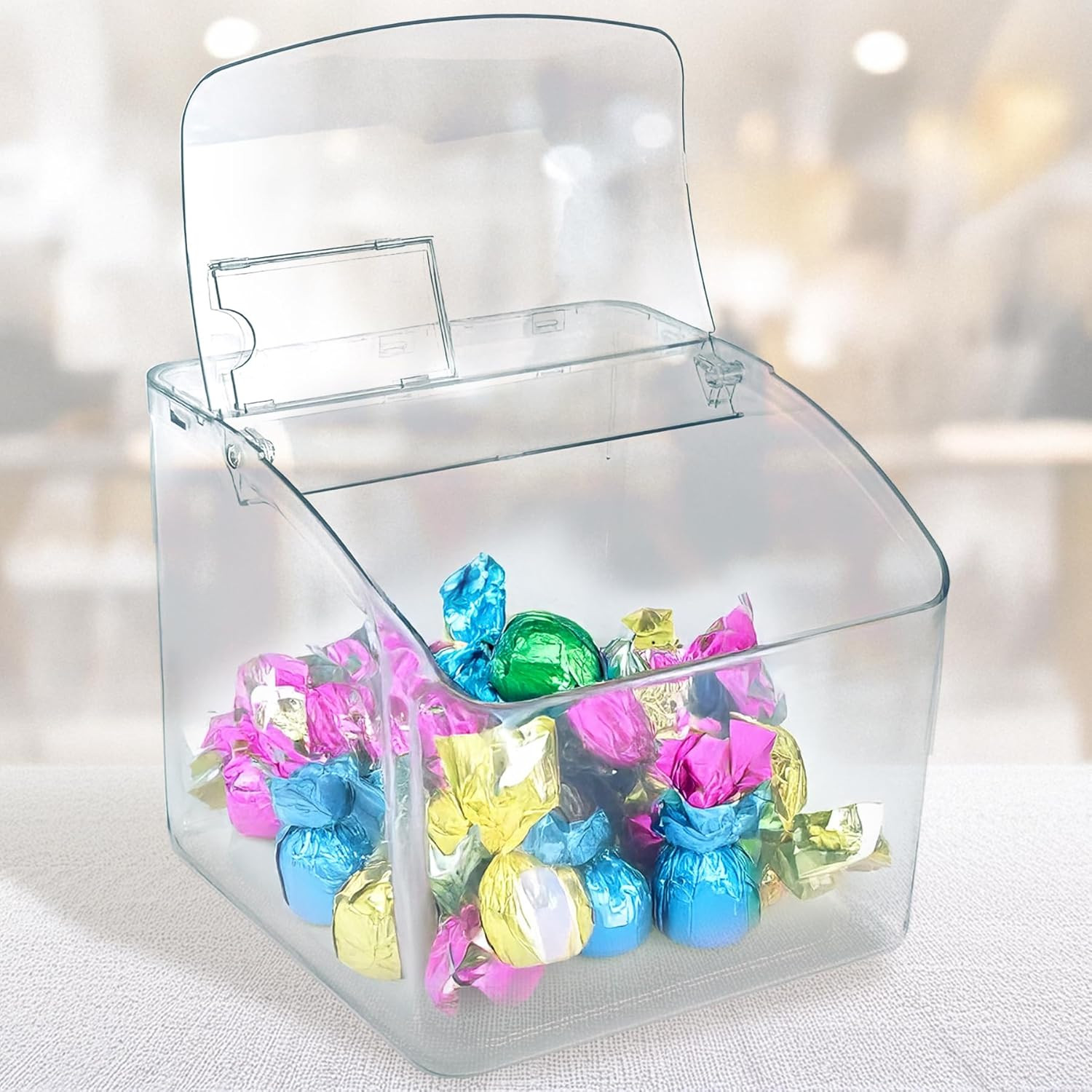 400433 Hinged Candy Bin with Price Tag Slot – Clear Acrylic Dispenser, 6.75″H X