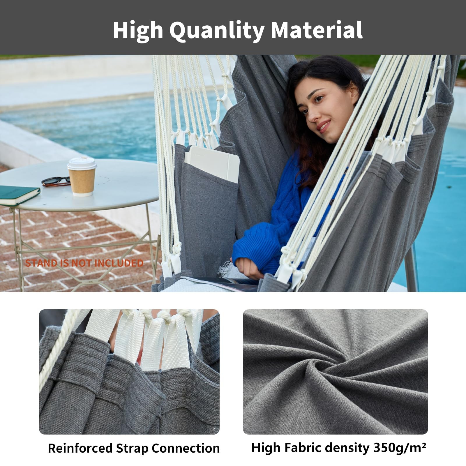 CHULIM Hanging Hammock Chair Swing MAX 500 lbs Outdoor Dark Grey
